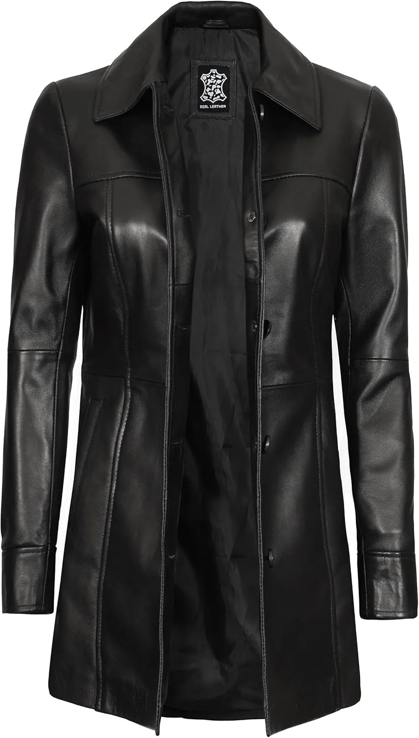 Decrum Leather Coats for Women - Carcoat Style Winter Fashion Womens Long Leather Jackets