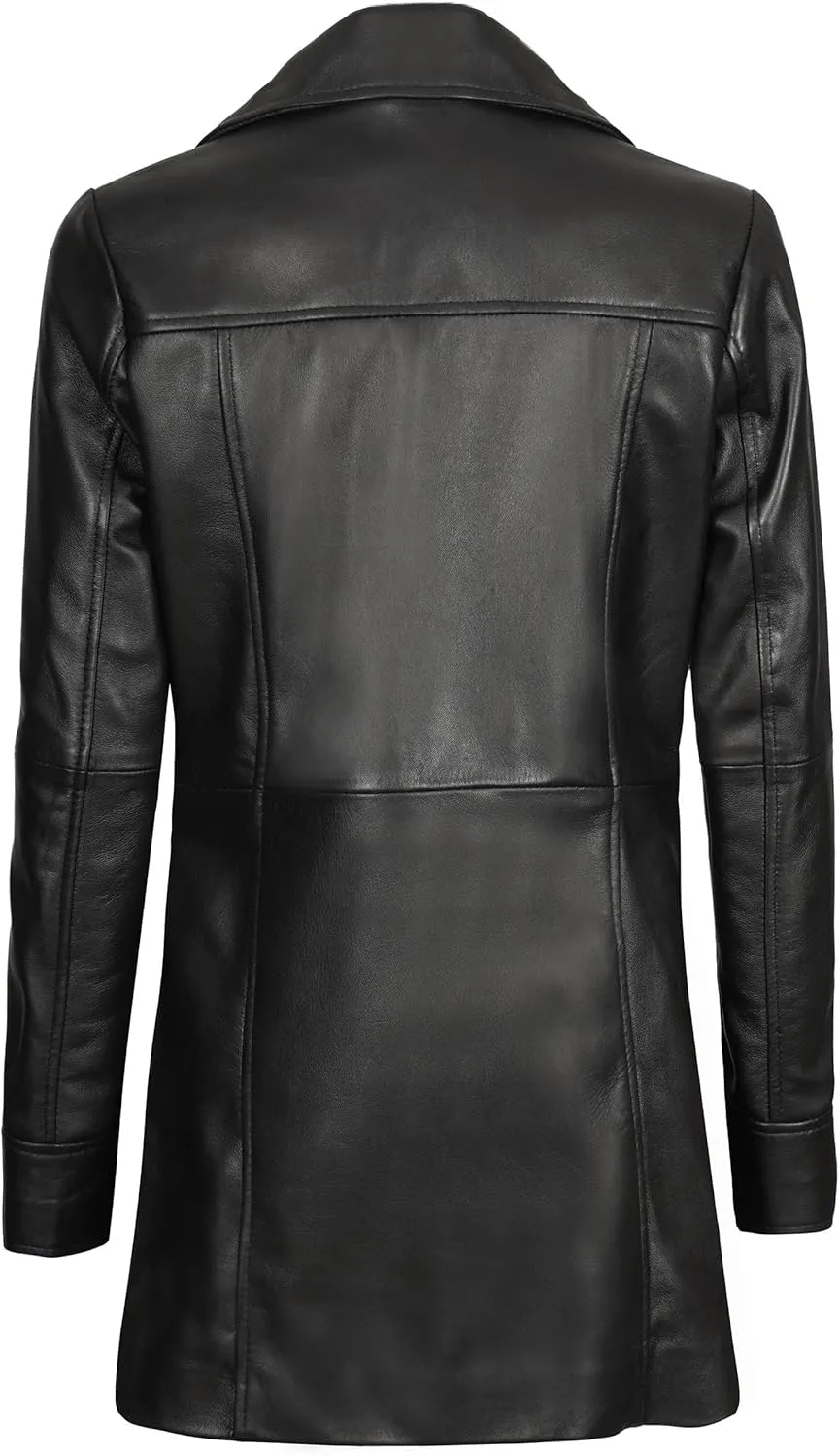 Decrum Leather Coats for Women - Carcoat Style Winter Fashion Womens Long Leather Jackets