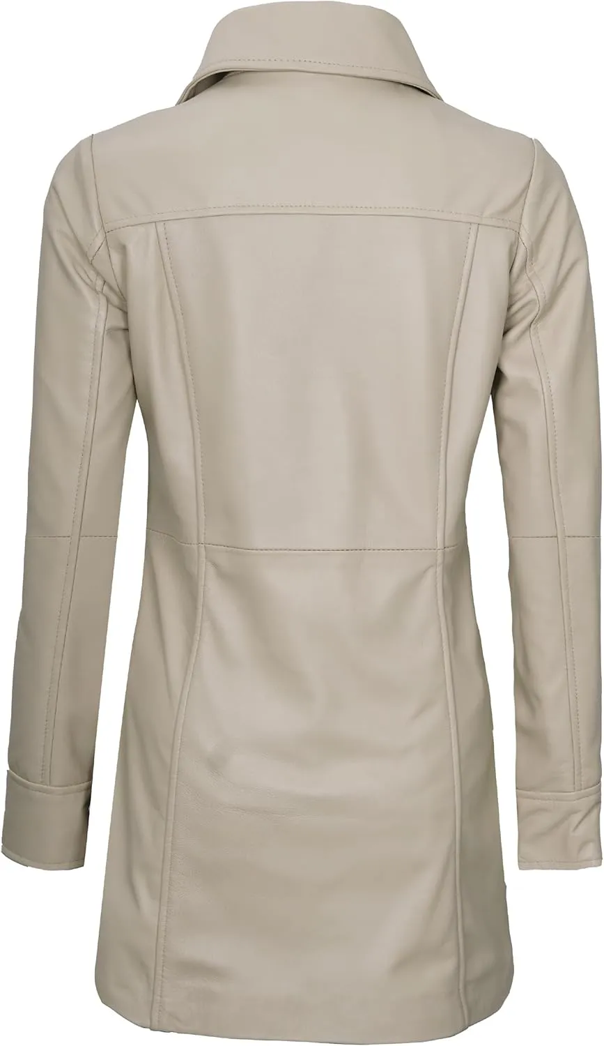 Decrum Leather Coats for Women - Carcoat Style Winter Fashion Womens Long Leather Jackets