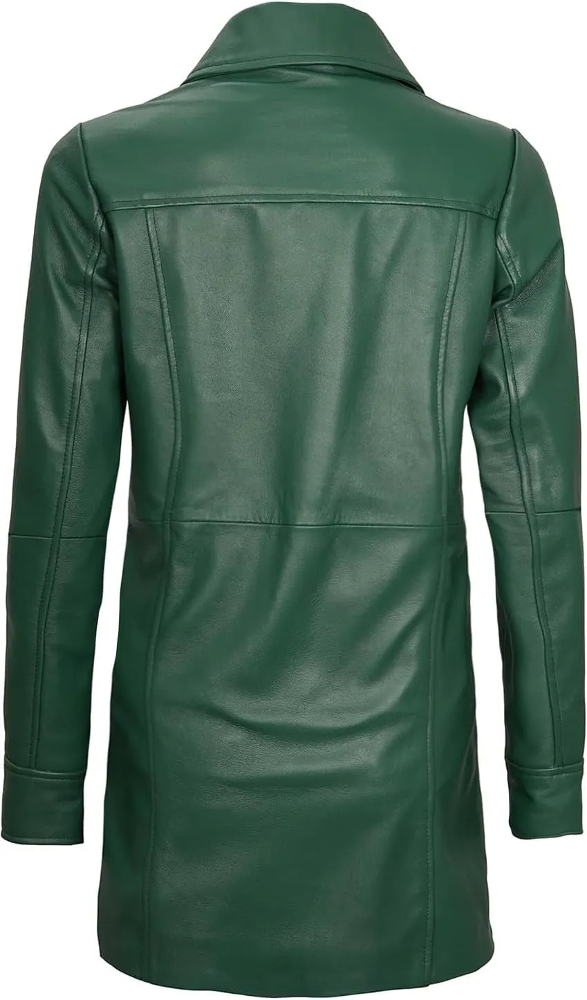 Decrum Leather Coats for Women - Carcoat Style Winter Fashion Womens Long Leather Jackets
