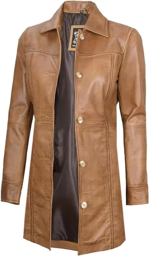 Decrum Leather Coats for Women - Carcoat Style Winter Fashion Womens Long Leather Jackets