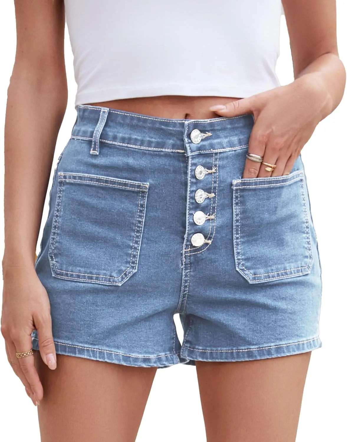 Denim Shorts for Women High Waisted Stretchy Buttoned Womens Jean Shorts