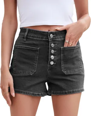 Denim Shorts for Women High Waisted Stretchy Buttoned Womens Jean Shorts