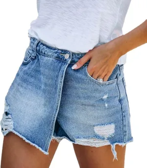 Denim Shorts Women High Waisted Ripped Trouser Skirt Design Perfect for Women's Casual Style