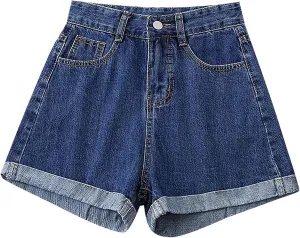 Denim Shorts Women High Waisted Y2K Rolled Hem Distressed Jean Short Stretchy Casual Trendy Shorts with Pockets