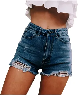 Denim Shorts Women Stretchy Plus Size High Waisted Solid Casual Boyfriend Jeans Shorts with Pockets Fray Hem Hot Shorts Summer Shorts for Teen Girls