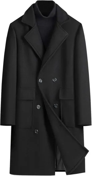 Dgoopd Trench Coat Men Long Double Breasted Coat Notch Lapel Jacket Wool Blend Peacoat Plus Size Overcoat Fall Winter Coats