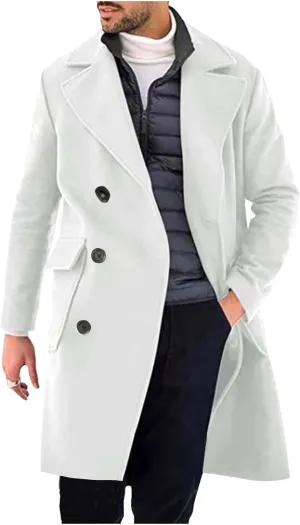 Dgoopd Trench Coat Men Long Double Breasted Coat Notch Lapel Jacket Wool Blend Peacoat Plus Size Overcoat Fall Winter Coats