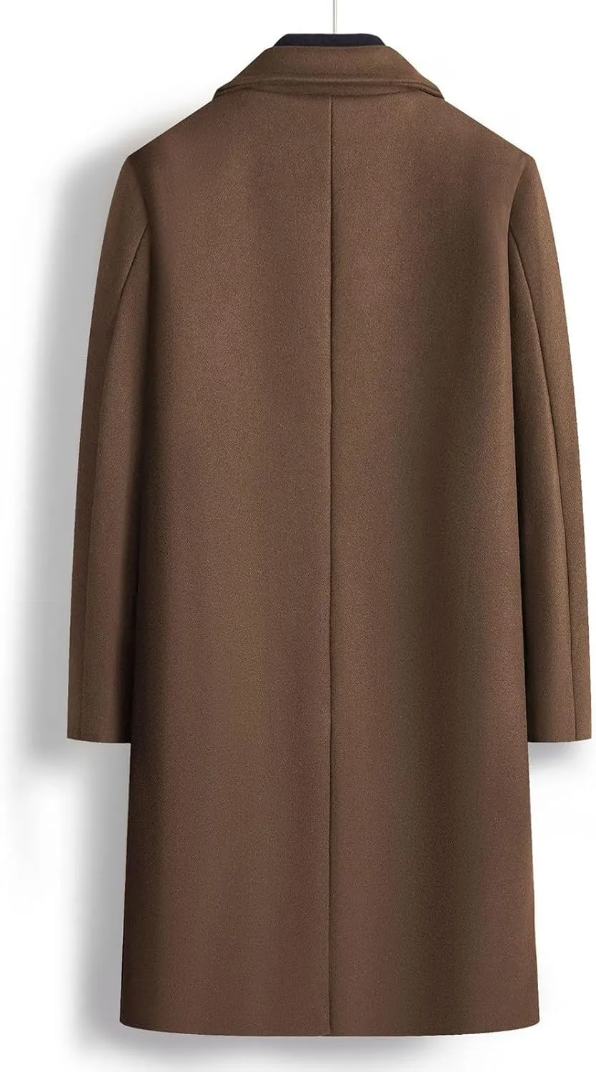 Dgoopd Trench Coat Men Long Double Breasted Coat Notch Lapel Jacket Wool Blend Peacoat Plus Size Overcoat Fall Winter Coats