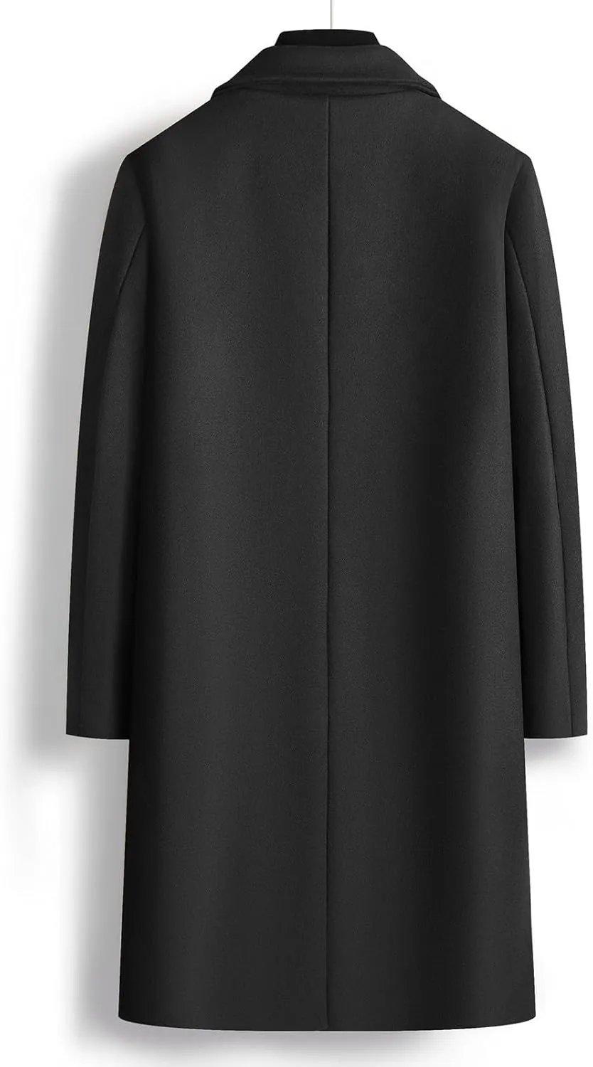 Dgoopd Trench Coat Men Long Double Breasted Coat Notch Lapel Jacket Wool Blend Peacoat Plus Size Overcoat Fall Winter Coats