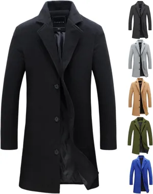 Dgoopd Trench Coat Men Single Breasted Pea Coat Notch Lapel Overcoat Plus Size Wool Blend Coats Casual Long Winter Coat