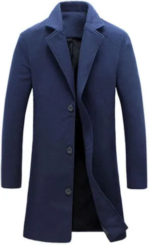 Dgoopd Trench Coat Men Single Breasted Pea Coat Notch Lapel Overcoat Plus Size Wool Blend Coats Casual Long Winter Coat