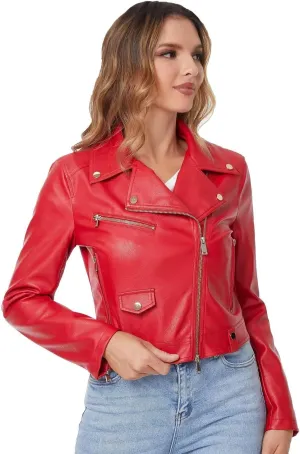 DIASHINY Faux Leather Jacket For Women Crop Short Cropped PU Slim Zip Up Moto Biker Coat Motorcycle Jackets