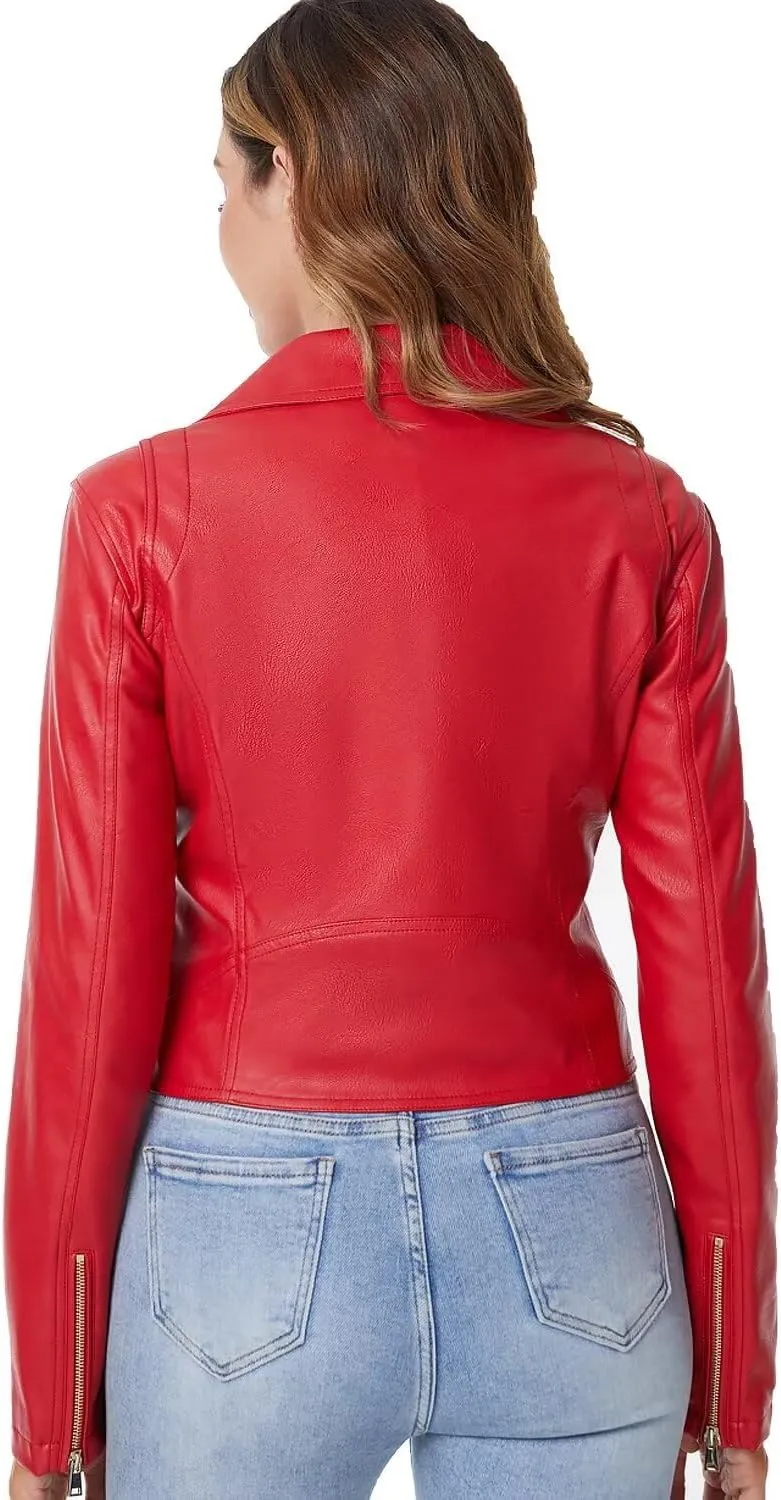 DIASHINY Faux Leather Jacket For Women Crop Short Cropped PU Slim Zip Up Moto Biker Coat Motorcycle Jackets