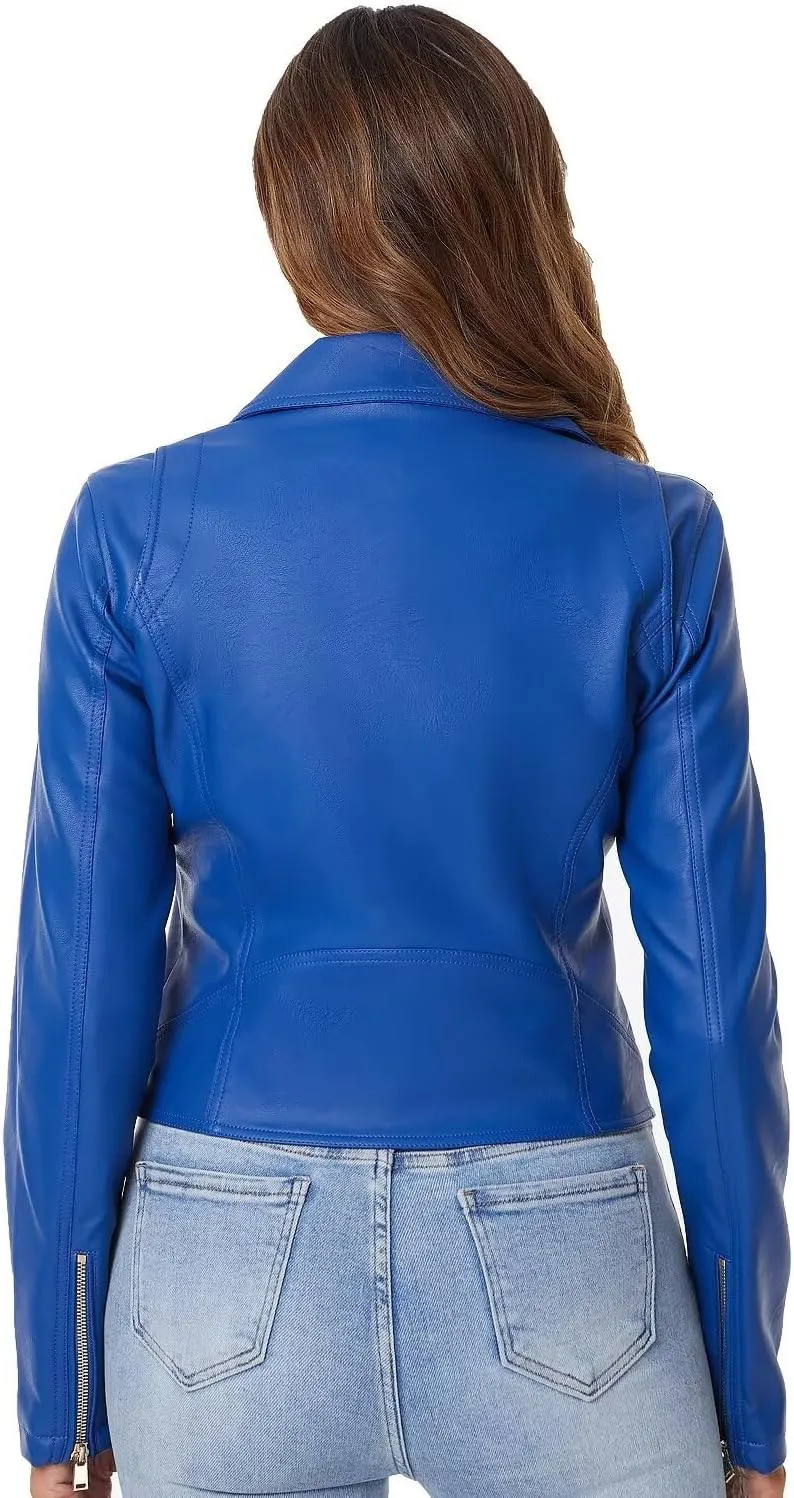 DIASHINY Faux Leather Jacket For Women Crop Short Cropped PU Slim Zip Up Moto Biker Coat Motorcycle Jackets