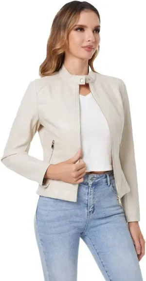 DIASHINY Faux Leather Jacket For Women, Zip Up Moto Biker Coat, Short PU Motorcycle Outwear
