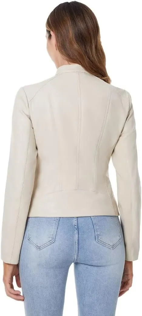 DIASHINY Faux Leather Jacket For Women, Zip Up Moto Biker Coat, Short PU Motorcycle Outwear