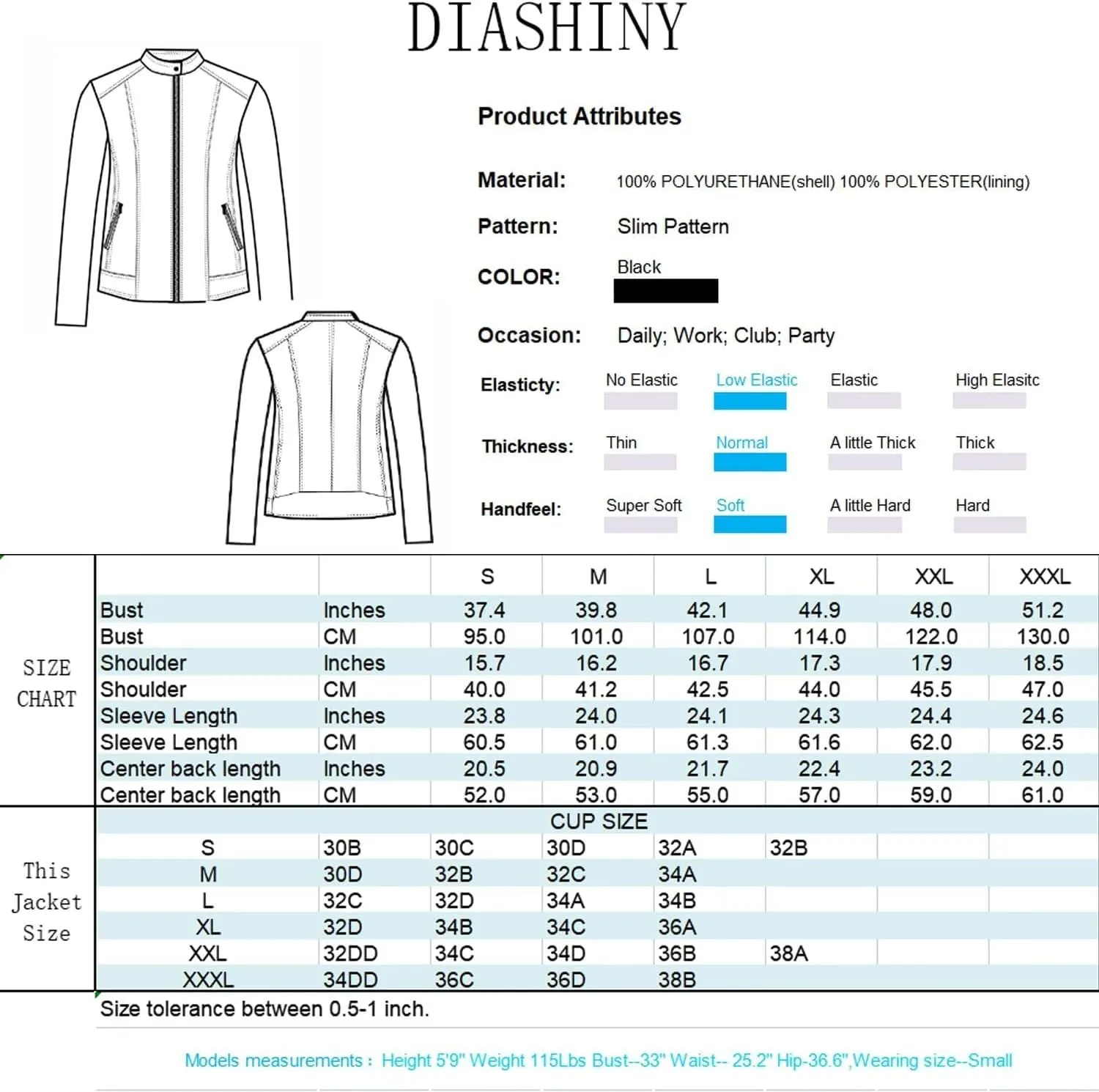 DIASHINY Faux Leather Jacket For Women, Zip Up Moto Biker Coat, Short PU Motorcycle Outwear