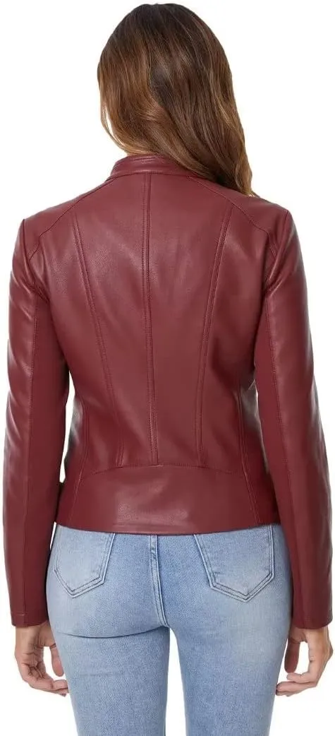 DIASHINY Faux Leather Jacket For Women, Zip Up Moto Biker Coat, Short PU Motorcycle Outwear