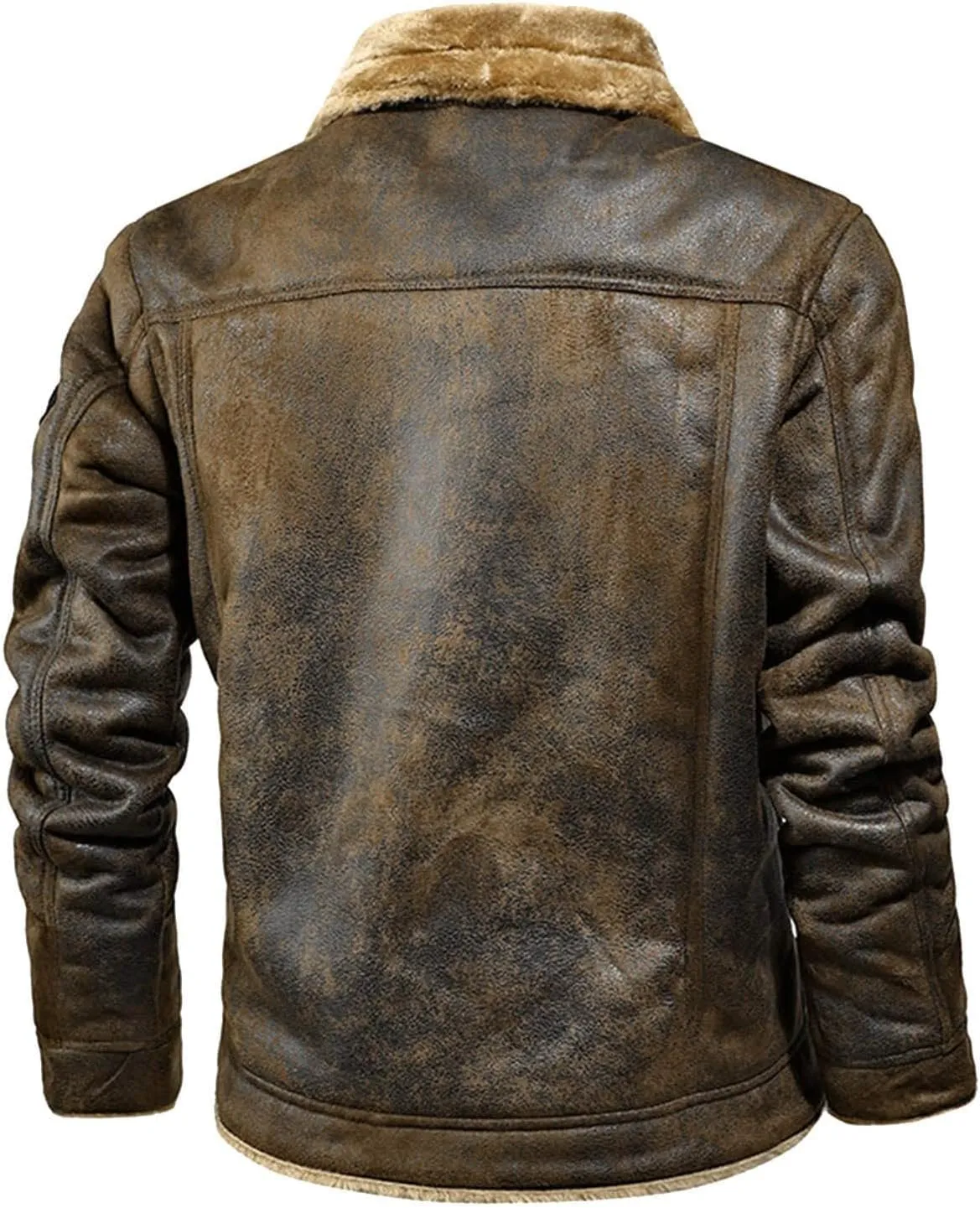 DuDubaby Men's Autumn Winter Vintage Turn-Down Collar Solid Imitation Leather Coat Top