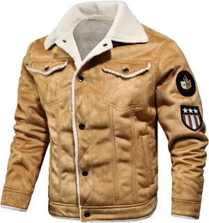 DuDubaby Men's Autumn Winter Vintage Turn-Down Collar Solid Imitation Leather Coat Top