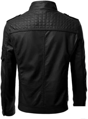 DuDubaby Men's Autumn Winter Vintage Zipper Hoodie Color Imitation Leather Coat