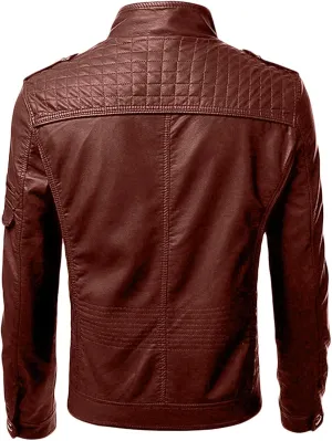 DuDubaby Men's Autumn Winter Vintage Zipper Hoodie Color Imitation Leather Coat
