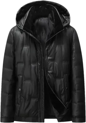 Dvbfufv Men Winter Hooded Down Jackets Tops Men Waterproof Leather Coat