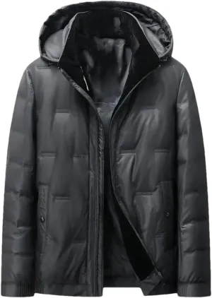 Dvbfufv Men Winter Hooded Down Jackets Tops Men Waterproof Leather Coat