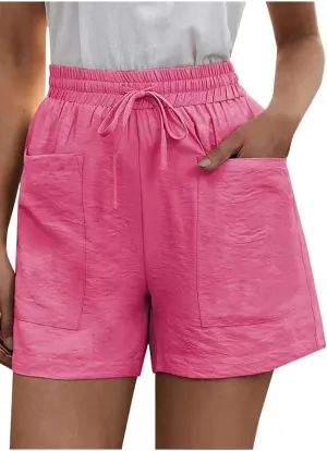 Elastic Waist Casual Comfy Summer Shorts Women's High Waisted Drawstring Shorts Solid Beach Shorts Gym Sweat Shorts