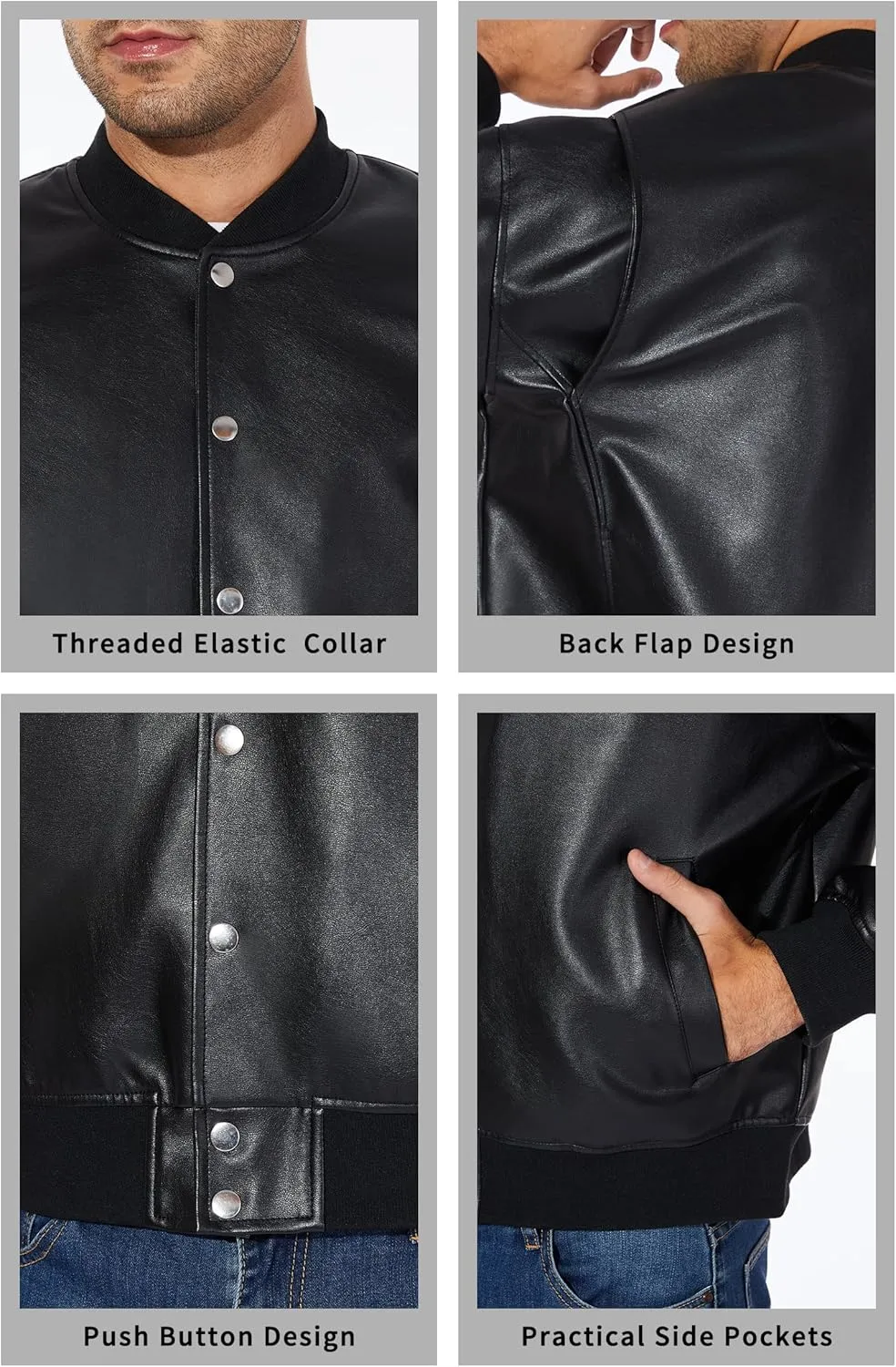 Fahsyee Leather Jackets for Men, Faux Bomber Jacket Mens Motorcycle Lapel Asymmetric Zip-Up Belt Slim Fit Biker Coat