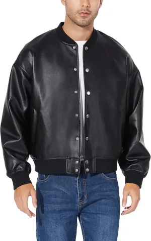 Fahsyee Leather Jackets for Men, Faux Bomber Jacket Mens Motorcycle Lapel Asymmetric Zip-Up Belt Slim Fit Biker Coat