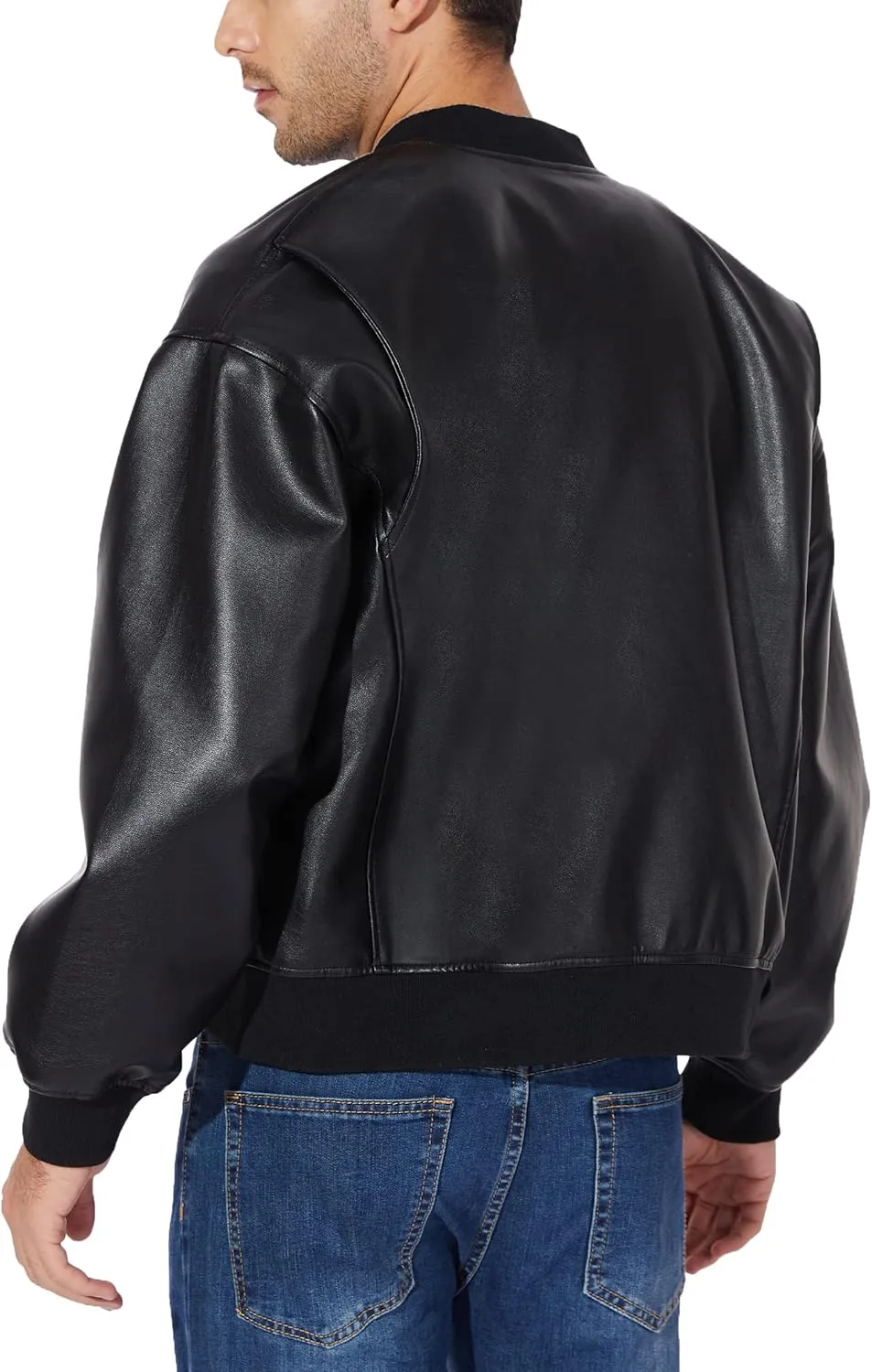 Fahsyee Leather Jackets for Men, Faux Bomber Jacket Mens Motorcycle Lapel Asymmetric Zip-Up Belt Slim Fit Biker Coat