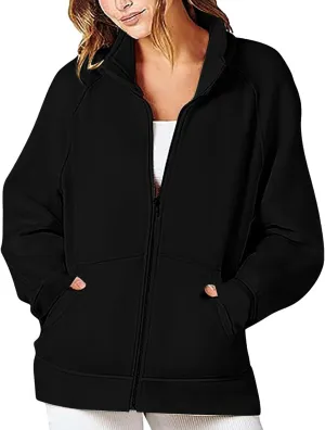 Fall Outfits Womens Oversized Sweatshirt Womens Zip Up Hoodies Cropped Sweatshirts Fleece Jackets Casual Hooded