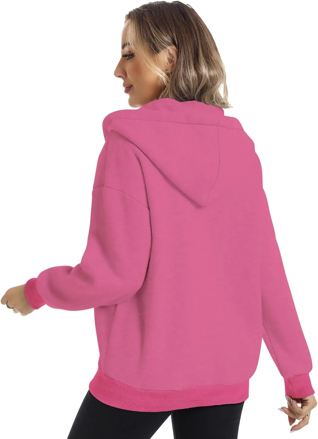 FANCYINN Womens Zip Up Hoodies Long Sleeve Oversized Sweatshirts Casual Drawstring Fall Fleece Jacket with Pockets