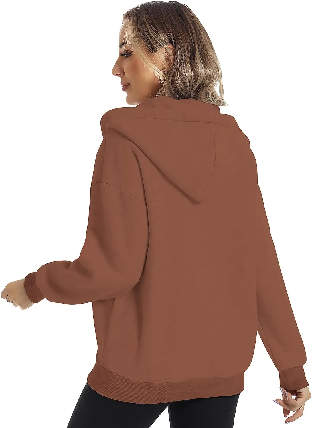 FANCYINN Womens Zip Up Hoodies Long Sleeve Oversized Sweatshirts Casual Drawstring Fall Fleece Jacket with Pockets
