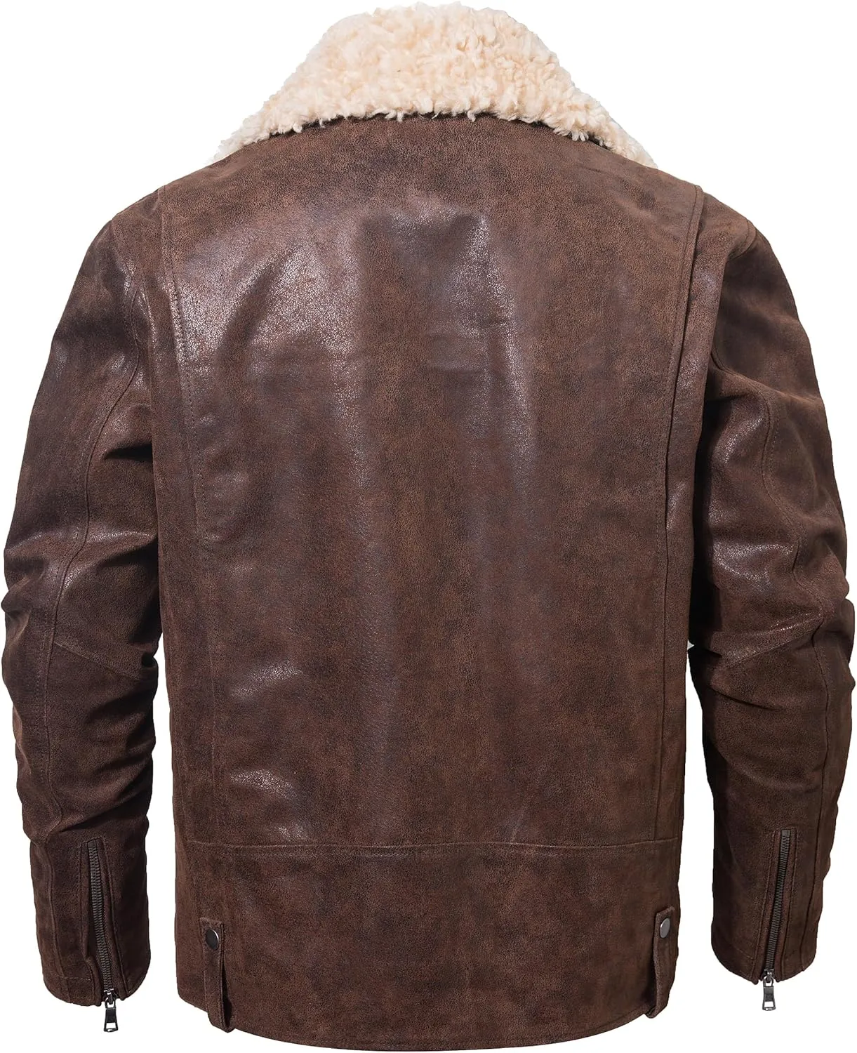 FLAVOR Men Leather Motorcycle Jacket Lapel Biker Jacket with Removable Collar