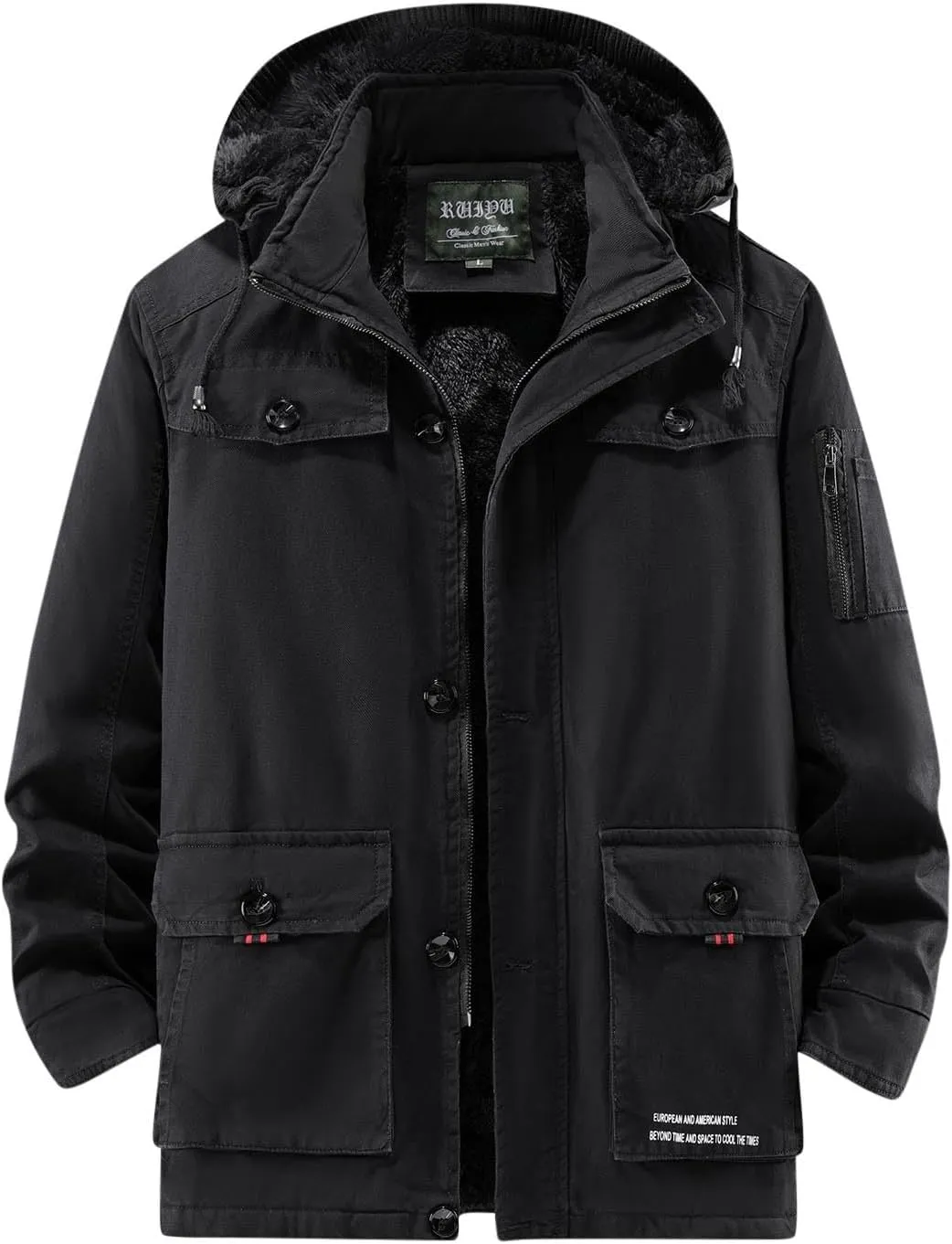 Fleece Jacket Men Winter Warm Plush Lined Sherpa Coats Casual Long Sleeve Hoodies With Pocket Solid Color Zip Outwear