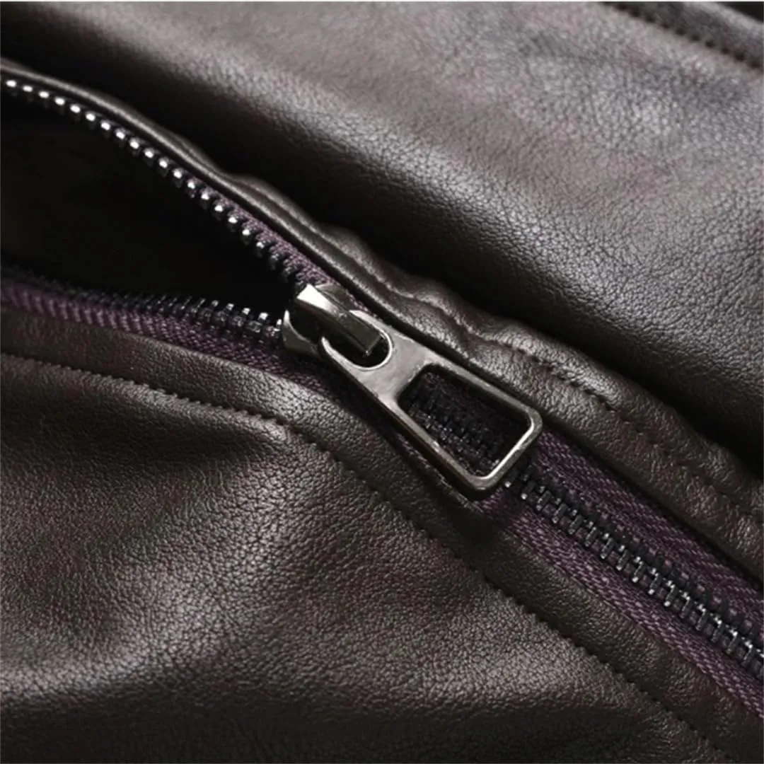 Fnfmrfmr Mens Pu Leather Jacket Solid Color Motorcycle Jackets Zipper Loose Pockets Outerwear Coats