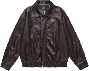 Fnfmrfmr Mens Pu Leather Jacket Solid Color Motorcycle Jackets Zipper Loose Pockets Outerwear Coats