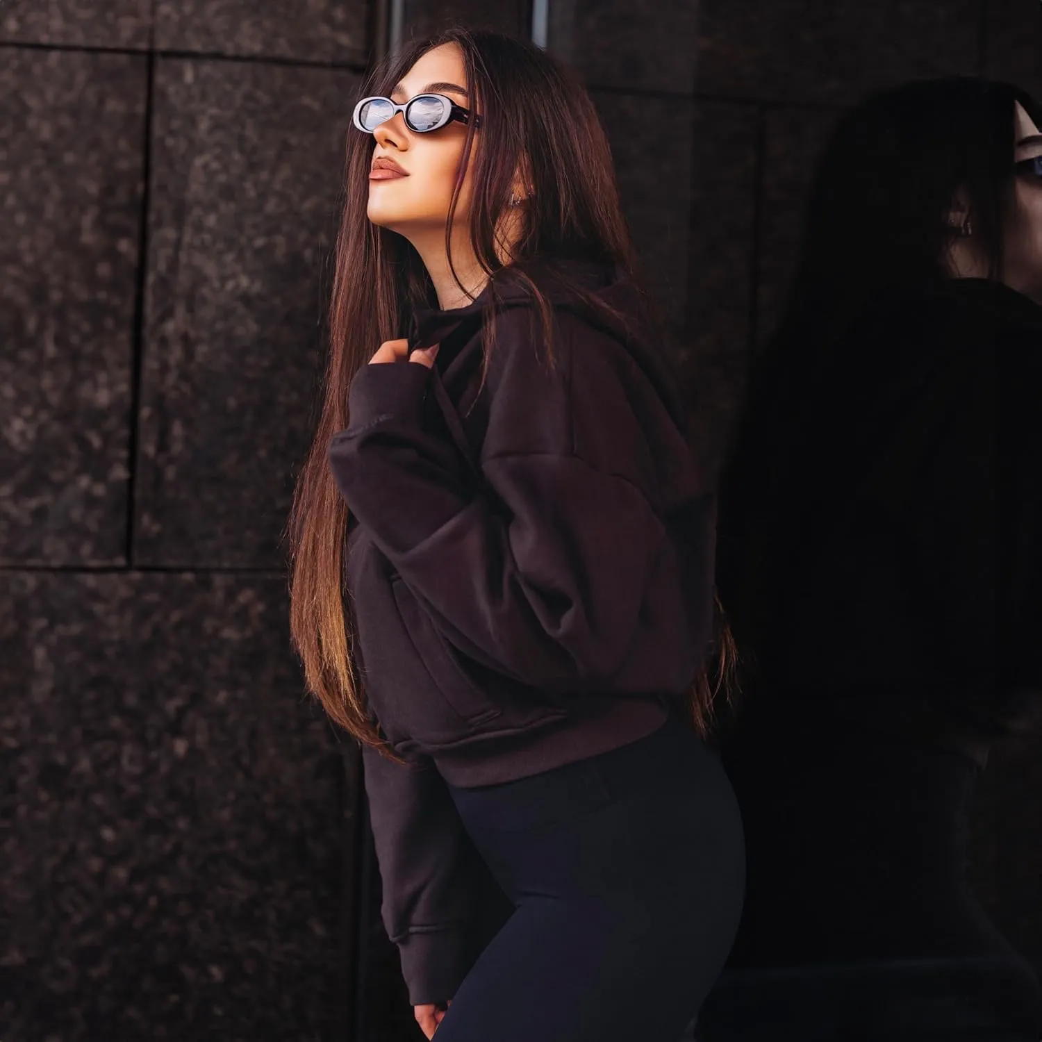 French Terry Cropped Zip Up Hoodies Sweatshirt for Women Half Zip Pullover Sweater Hoodie Workout Jacket