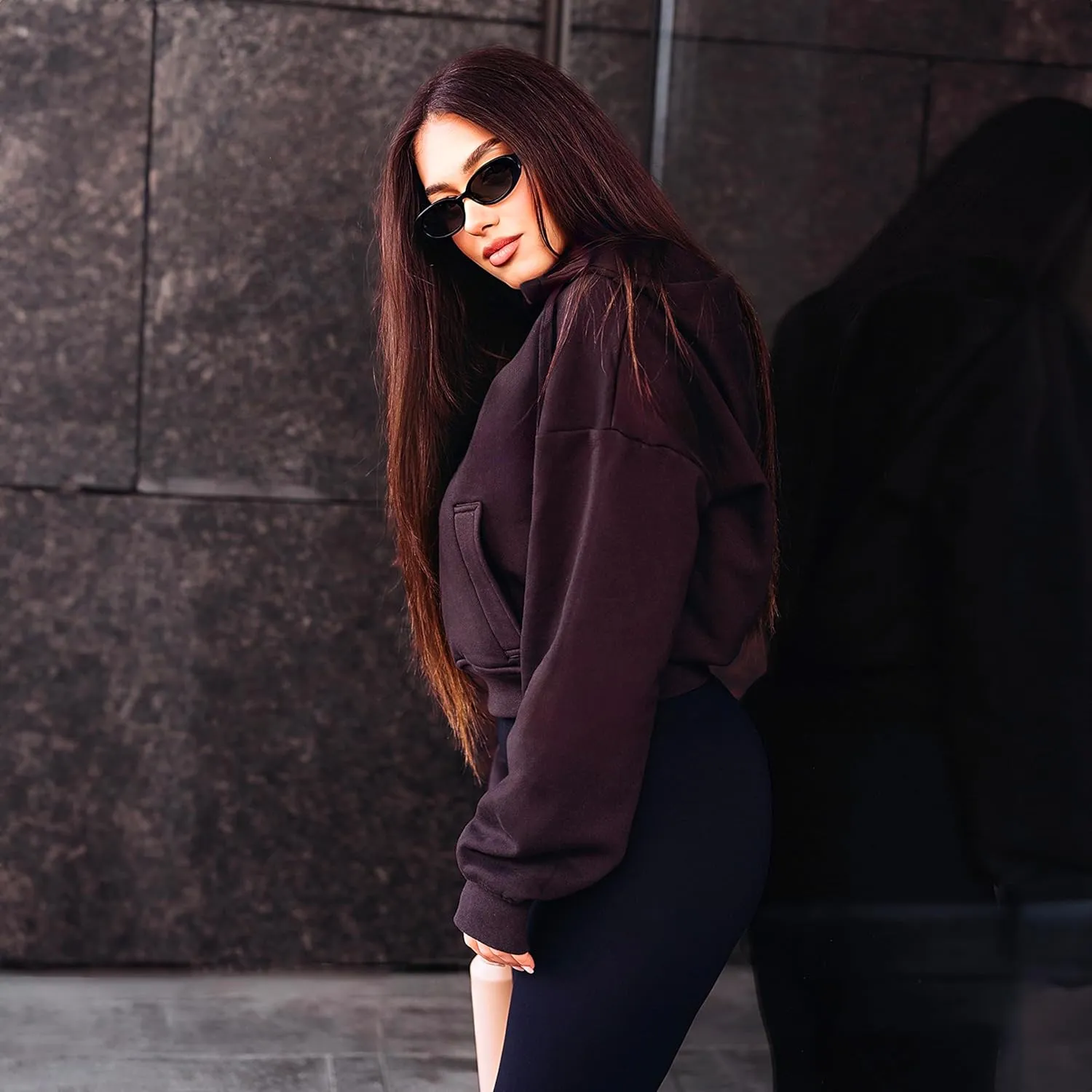 French Terry Cropped Zip Up Hoodies Sweatshirt for Women Half Zip Pullover Sweater Hoodie Workout Jacket