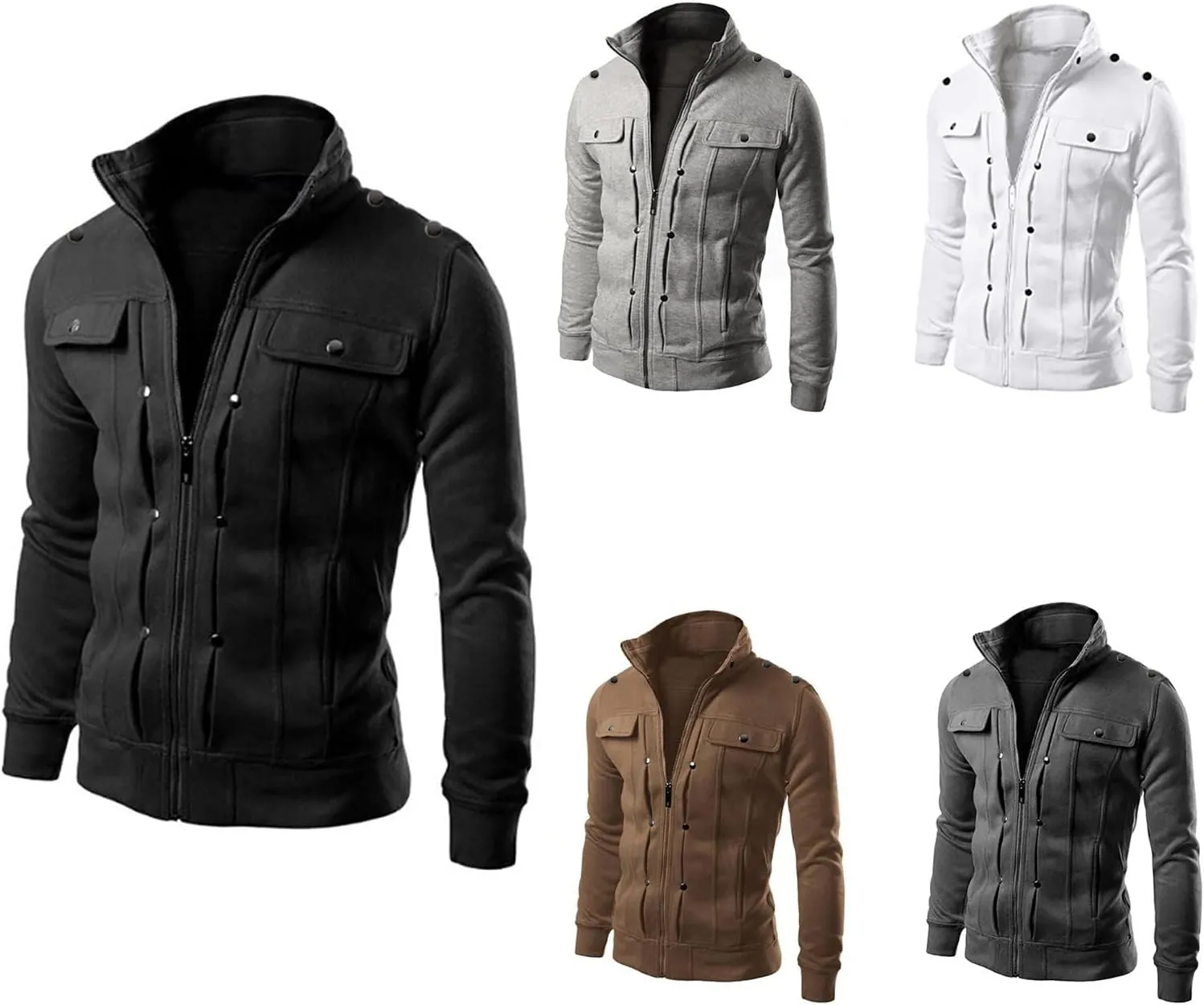 Full Zip up Sweatshirt Jacket for Men Stand Collar Slim Fit Athletic Track Jacket Long Sleeve Mock Neck Sweatshirt