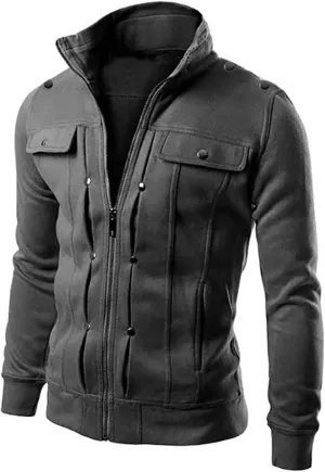 Full Zip up Sweatshirt Jacket for Men Stand Collar Slim Fit Athletic Track Jacket Long Sleeve Mock Neck Sweatshirt