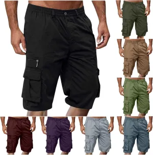 Gcvizuso Mens Cargo Shorts Elastic Waisted Button Pant Summer Casual Quick Dry Short Outdoor Hiking Short with Pocket