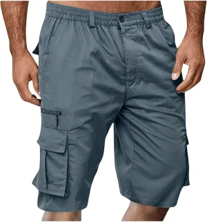 Gcvizuso Mens Cargo Shorts Elastic Waisted Button Pant Summer Casual Quick Dry Short Outdoor Hiking Short with Pocket