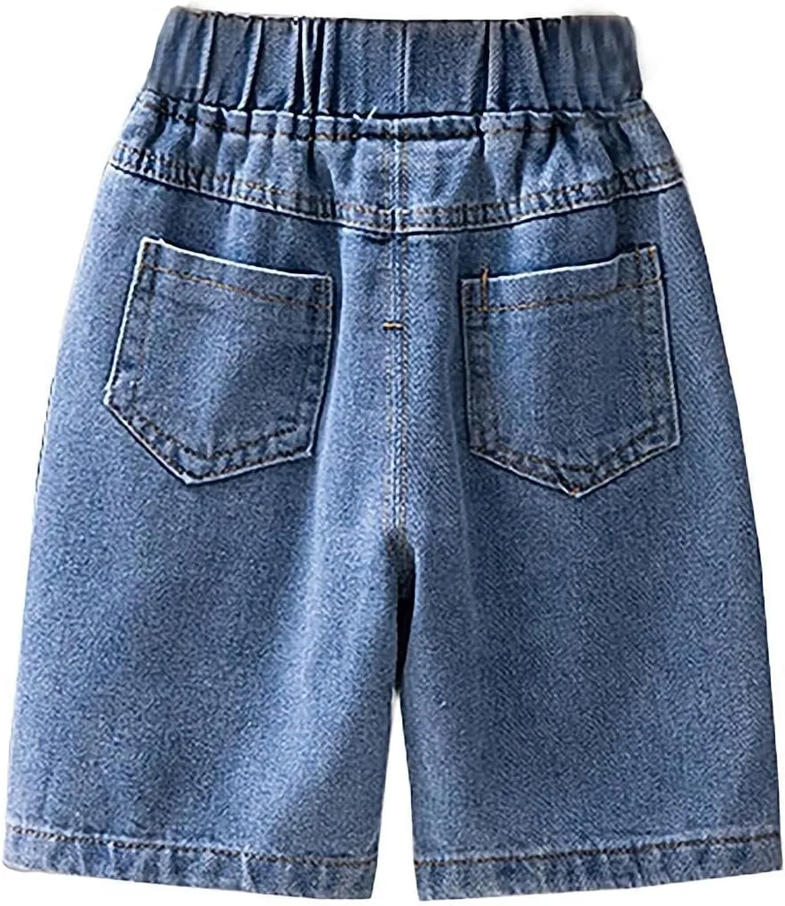 Girl High Waisted Fashionable Elastic Waisted Spring Casual Denim Shorts