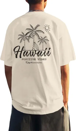 Graphic Tees Men Vintage Beach T Shirts Vacation Positive Vibes Printed Shirt Cotton Oversized Tshirts Short Sleeve