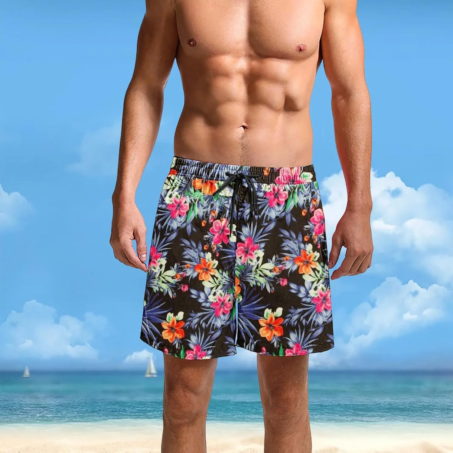 Hawaii Shorts for Men Fashion Printed Elastic Waist Drawstring Lounge Pant Loose Fit Lightweight Beach Surfing Shorts