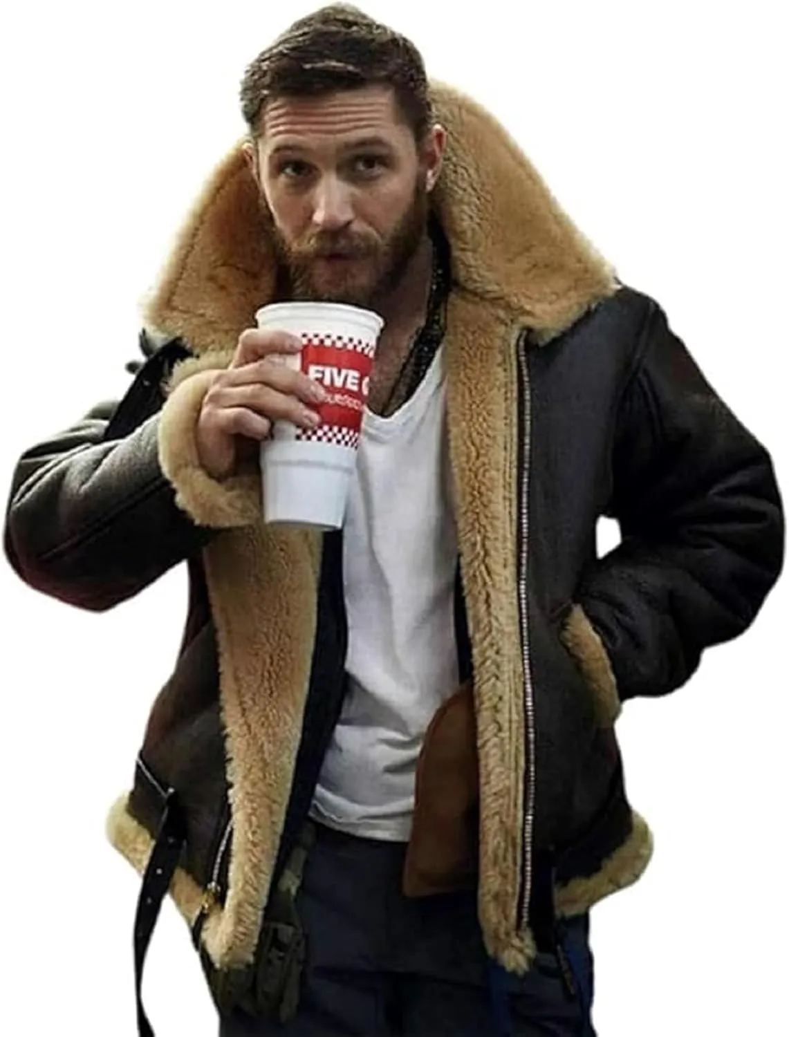hearling Brown Leather Coat Genuine Sheepskin with Artificial Fur B3